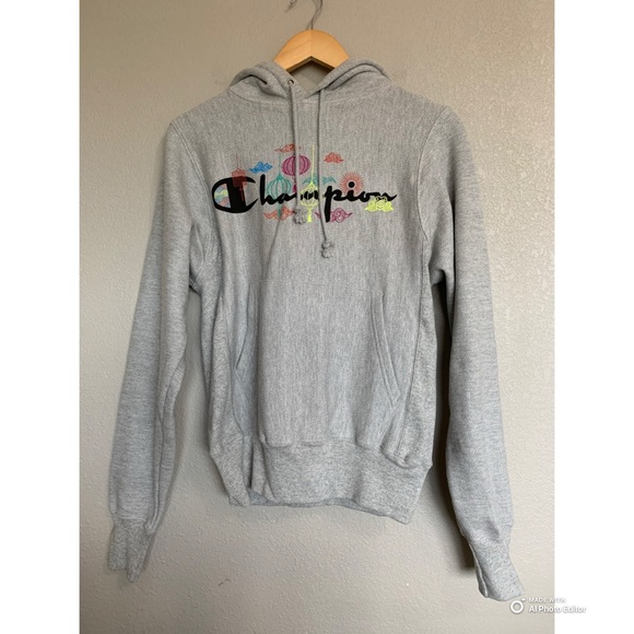 Champion Size XS Reverse Weave Hoodie Sweatshirt Grey RARE Lantern Print NWOT - Picture 3 of 16